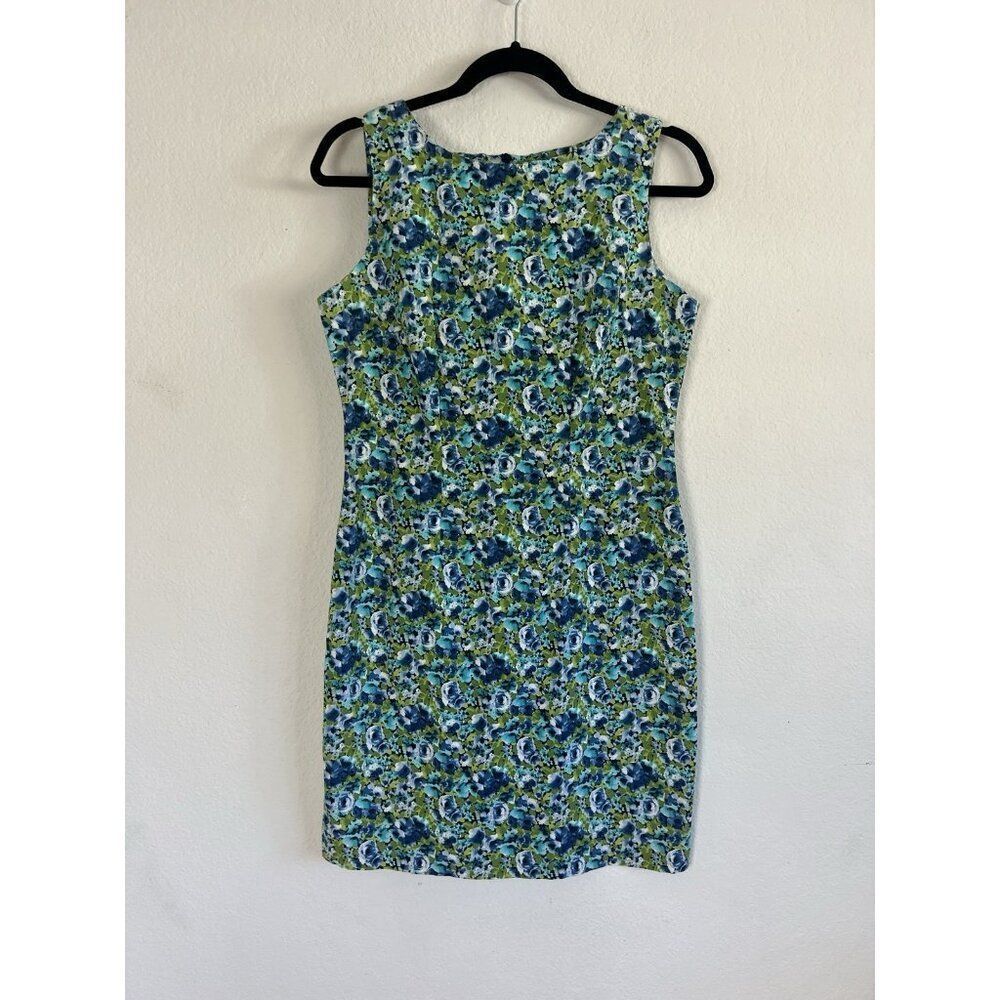 Caren Desiree Company Vintage 90s Blue & Green Floral Sleeveless A Line Dress 8